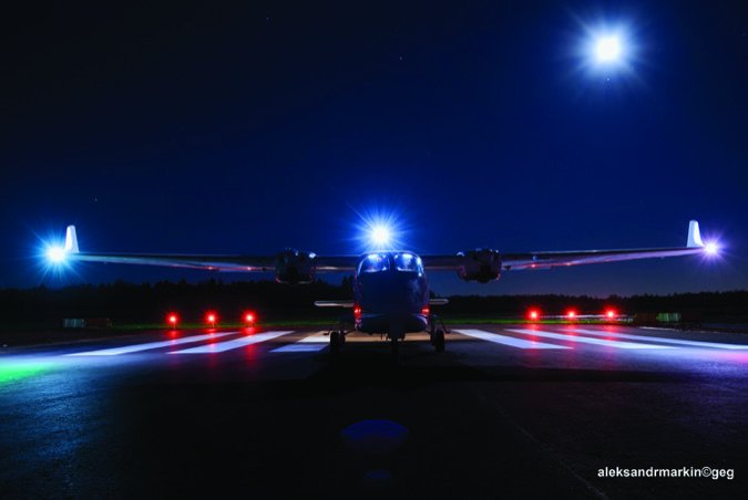 night shot of a cessna