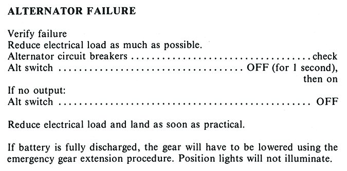 aircraft alternator failure protocol