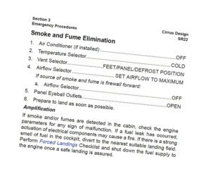 Cirrus SR22 SmokeAndFume Checklist